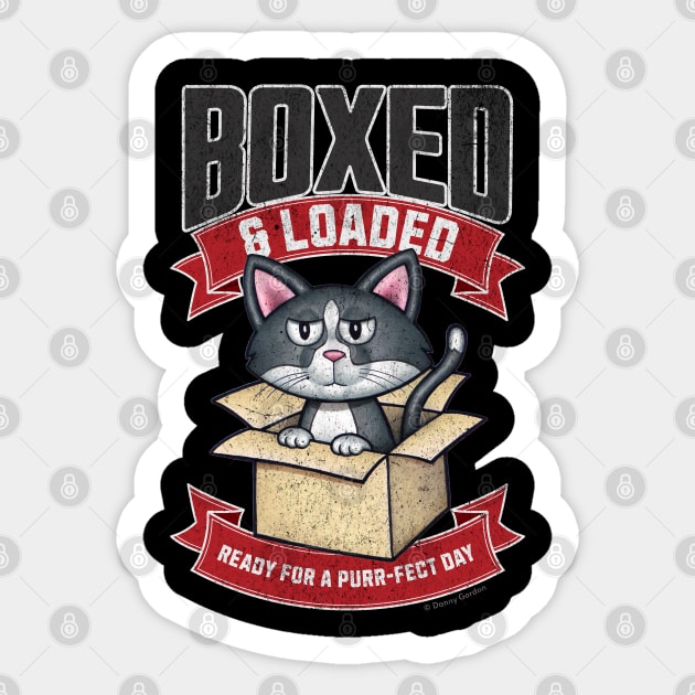 Cute black and white cat in box ready for a purr-fect day Sticker by Danny Gordon Art